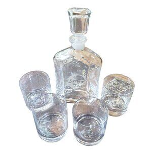 Stolzle Lausitz Bourbon Whisky Decanter And 4 Glasses Set Etched CLARK Monogram